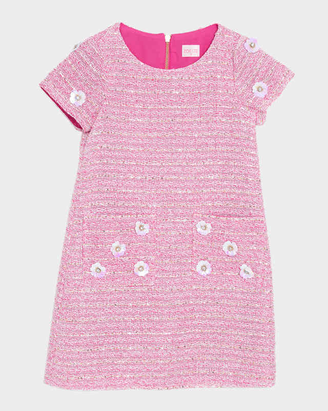 Girl's Honey Floral Sequin Tweed Mini Dress, Size 7-16